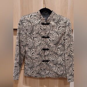 MAKE AN OFFER-Dressbarn Black & GLISTENING GOLDEN FABRIC Paisley Blazer. SIZE 6
